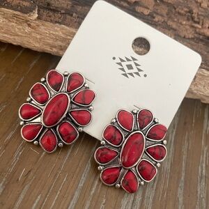 Red Turquoise Cluster Earrings